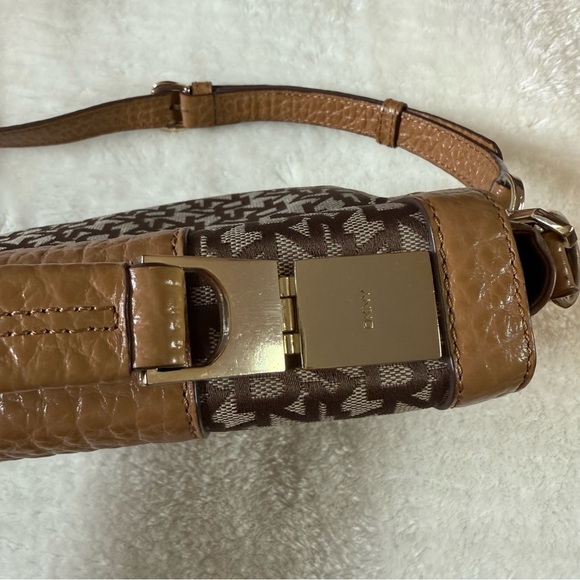 DKNY Tan Genuine Leather and Fabric Crossbody Handbag - Picture 7 of 16